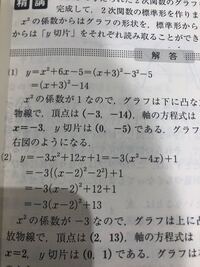 二次関数について 平方完成をして頂点を出したんですが(x+3)2乗なのになんで頂点ではマイナスになるんですか？
3がマイナスになったのになんで14は符号が変わらないんですか？
わかるかた教えてください