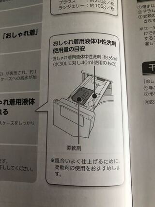 洗濯機の取扱説明書に記載されてある おしゃれ着洗剤使用量の目安は画像のように Yahoo 知恵袋