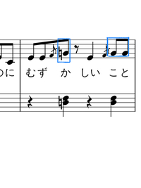 マインクラフトの音ブロックで楽譜の曲を再現したんですけど、下の写真の青で囲った二つのソの音が違うはずなのに、実際の曲を聞くとどっちも同じソ♯の音なんです。 もしかしたら自分の読み方が違うかもしれませんが、どうしてこんなことになるのか教えてください。