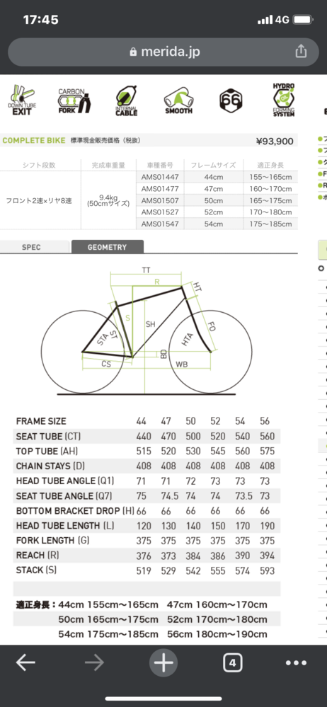 ロードバイクのサイズについてです。当方178cm.股下75cmで、こちらのフ 