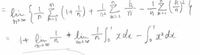 解答の答えが画像のようになってたんですが、下線部の所がよく分かりません。 lim[n→∞] (1/n )× Σ[k=1→n](1/n+1)を計算したら、lim[n→∞](1/n)+1になんてなりますか？