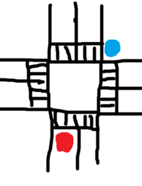 青地点の歩行者がいる場合は赤い地点で停車ですが、対向車がいる場合見えないですが違反キップを切られたら不可抗力にならないですか？ バスやトラックがいればその地点に歩行者がいるなんて見えないのに、違反キップ切られたらさすがにありえないですよね？