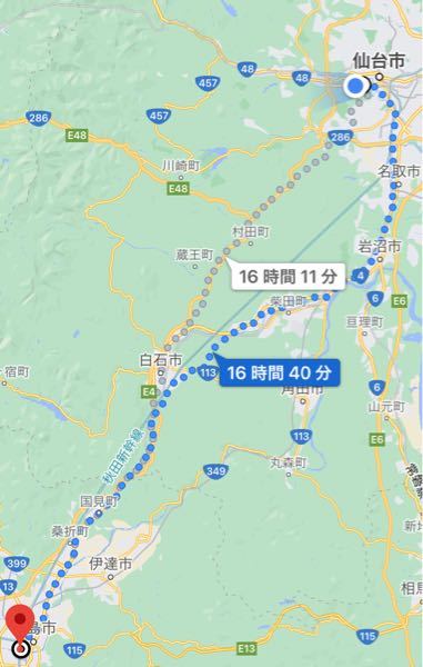 仙台から福島まで、車ではどのくらいの時間がかかりますか？道のり