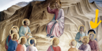 宗教画のフラ・アンジェリコ「山上の垂訓」で、一人だけ黒い輪っかの人って誰ですか？
画像の矢印の人です。
#宗教画 #聖書 #新約聖書 