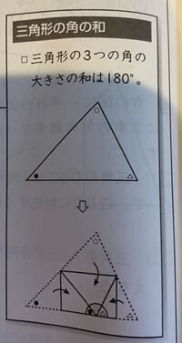 算数三角形の内角の和180度の説明 なぜ図のような折り返しで1 Yahoo 知恵袋