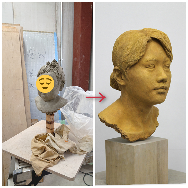 石膏の首像の台座の付け方を教えて下さい。 - アマチュアです。粘土で