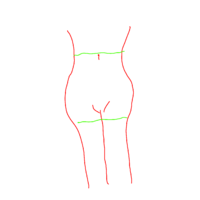 画像のようなショートパンツに正式名称はありますか？
（めちゃくちゃ下手ですみません） 画像だけ見ても分からないと思うので補足します。
赤が女性の身体だと思ってください。ショートパンツなんですが、丈が股下ギリギリ（下の緑の線。ほぼホットパンツ）なんですがボタンを留めるところがおへそが隠れるぐらい上（上の緑の線）なデザインでした。
私は背が低く脚がとても短いので、｢こういうデザインなら脚が長く見...