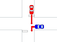 同じ道幅で信号の無い交差点です 赤い車は直進したいけど一時停止 青い車は一時 Yahoo 知恵袋
