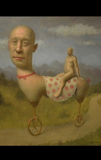 絵画の題名を知りたいです とても奇妙なかいがでして 大きい人間の顔に車輪が２ Yahoo 知恵袋