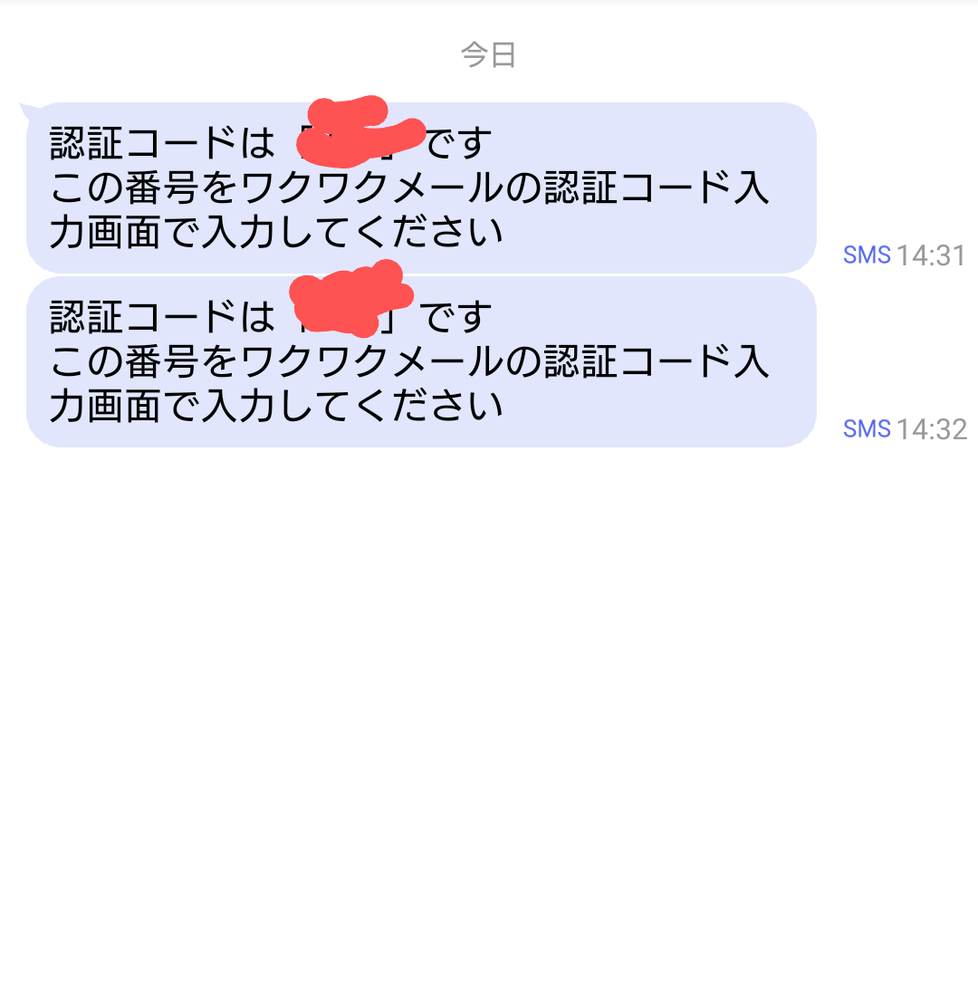 先程ワクワクメールの認証コードというSMSメールが送られてきました