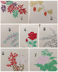 鳩居堂さんのハガキです。
写真の７枚の花の名前と季節が
知りたいです。
教えてください。
よろしくお願いします。 