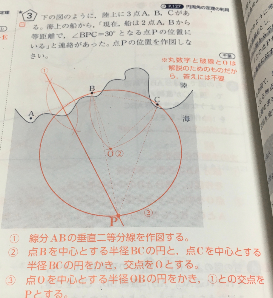 中学生数学、円周角について。 下の問題で、なぜそのような作図をするのか分かりません。教えてください。