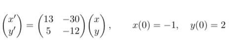 至急お願いします。 線形代数学からの出題です。解法解説お願いします。 x = x(t), y = y(t) を変数 t についての微分可能な関数とする. 次の連立 1 階線形微分方程式の解を求めよ.
