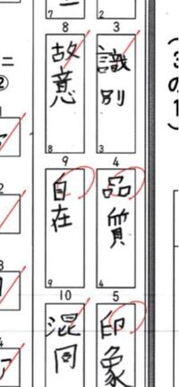 子供が早稲アカに通っています。先日の組分けのテストで惜しくもあと2点でクラスアップ基準点に到達という所だったのですが、これは採点ミスでは無いのでしょうか？3番8番10番の問題ですが、何と読めるでしょうか？ あまり上手とは言えませんが、しきべつ識別、こい故意、こんどう混同で合っていると思うのですが、どうなんでしょうか？