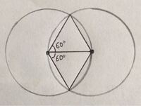 半径の等しい2つの円が図のように重なるとき中心と交点を結ぶと正三角形になることの証明が分かりません。どうやりますでしょうか？ 