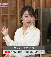 質問です 1 サタデーウオッチ９の赤木野々花アナ 淡い黄色のシャツ Yahoo 知恵袋