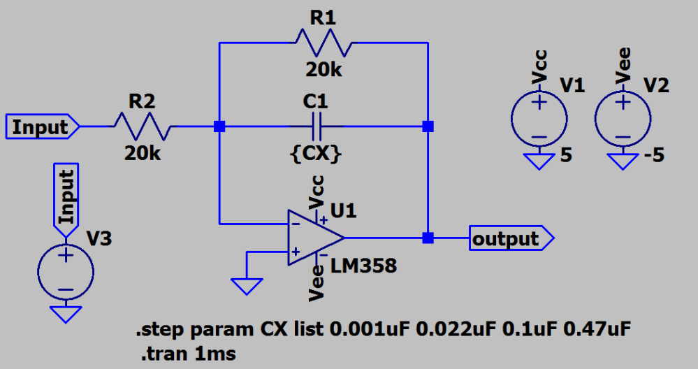 下図のような積分回路の時、Vp-p100mV、100Hz、デューティー比50％の設定はどのようにしたらよろしいのでしょうか？