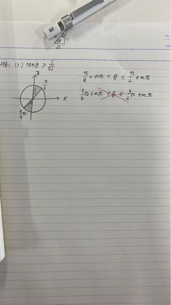 数2の三角関数の質問です。 θの値に制限がない場合、なぜバツしている範囲は書く必要がないのでしょうか。