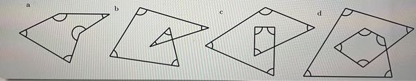 数学の質問です。 平らな地面で直進と方向転換だけが可能なロボットが移動した跡として、下図のような4通りの多角形a.b.c.d を得た。 ロボットが方向転換した後にできる角の一角を、図に記してある。 印がついている角の大きさの総和が等しいのは次のうちどれか、 選択肢 aとb aとc cとd bとcとd 四つ全て異なる 宜しくお願いします