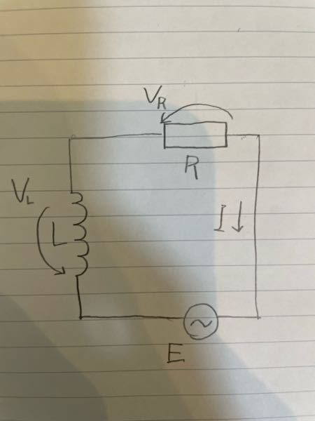 図のように交流電源が接続されたRL直列回路がある。R＝100[Ω]、L=200[mH]、さらに電源がE=100Vでf=50Hzであった場合、 (1)回路のインピーダンスを求めよ。 (2)回路を流れる電流Iを求めよ。 (3)抵抗にかかる電圧V_Rを求めよ。 (4)コイルにかかる電圧V_Lを求めよ。 (5)力率を求めよ。 答えと解説をお願いします。 ♂️