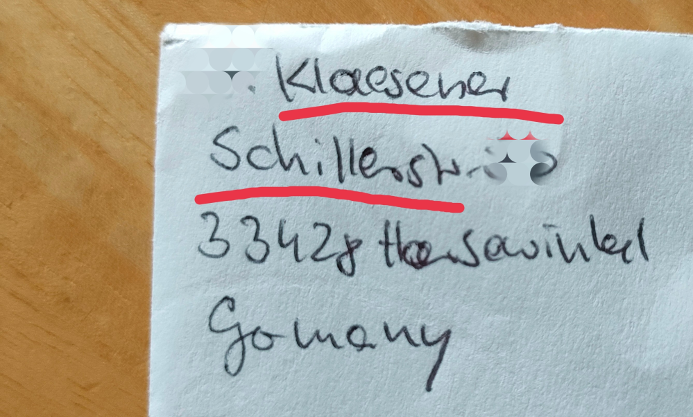 ドイツ語 これ何て書いてありますか？ 赤線の、苗字と地名を教えて下さい。