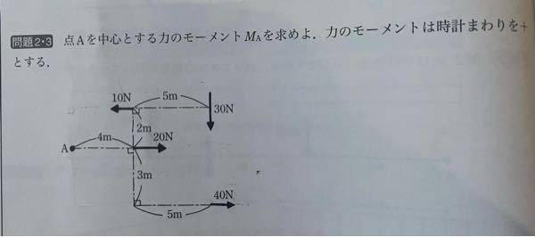 構造力学（基礎）の問題で質問です。 MA＝30N×9m-10N×2m-40N×3m+20N×0 ＝130N•mと答えには載ってるのを見ました。それで『30N×9m』『-10×2m』の意味はぼん...