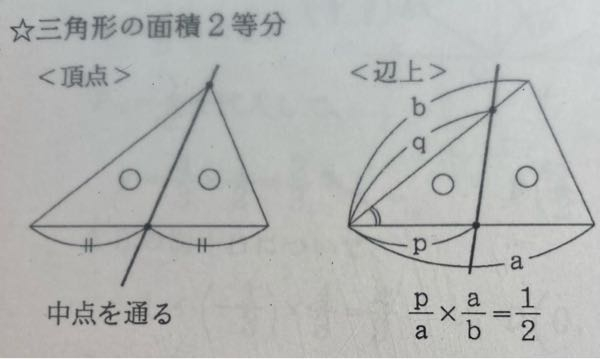 教材に座標平面上での3角形の面積を2等分する辺から入る線についての式はこのようになっているのですが、誤植ですか？ また、正しくはなんですか？