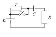 図に示す回路においてt=0でスイッチを閉じるとき,コンデンサに流れる電流と電圧を求め、t=0前後の様子を図示しなさい。この問題の解答を教えてください