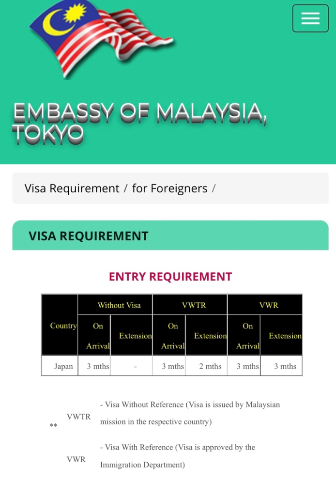 マレーシアのビザについて教えて頂きたいです。大使館などに問い合わせているのですが返答が得られず困っています。 こちらの画像の解釈は日本人で3ヶ月以内の滞在であればビザは必要ではないということであってますか？渡航の目的によってビザが必要と書いてあるサイトもあってよくわからないです、、、 マレーシアに行ったことがある方、ビザに詳しい方、教えてください。