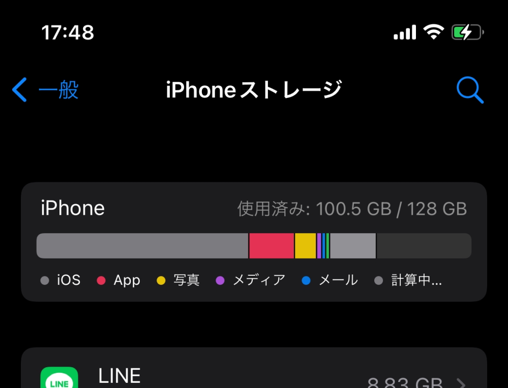 128GBあるiPhoneのストレージの半分ほどをiOSが占めているようなのです。 iPhoneストレージの下の方にはiosの容量は「8.35GB」システムデータは「13.76GB」とあるのですが、変ではないでしょうか。 どなたか理由のわかる方がいらっしゃれば、教えてください。 空き容量を増やす方法がわかれば合わせてお願いします。 よろしくお願いします。