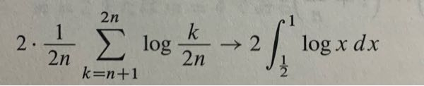 この区分求積はどういうことですか？ なぜ下端が1/2何ですか？ 区分求積法の下端と上端の決まり方がいまいちわかりません…