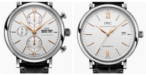 【コイン100枚】IWCの時計購入を検討しており、どちらのデザインが良いか悩んでおります。。 皆様のご意見も頂けると嬉しいです。 （※写真の通り文字盤、針色、黒革ベルトです） （左）ポートフィノ・クロノグラフ IW391031 （右）ポートフィノ・オートマティック IW356517