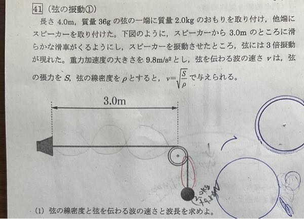 1 でなみの速さを求める時に糸の張力を求める必要がありますが その際 赤丸 Yahoo 知恵袋