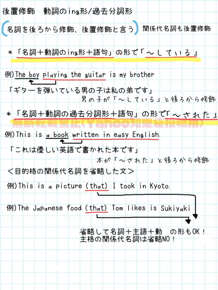 中3英語についてです後置修飾についてノートをまとめたのですがあって Yahoo 知恵袋