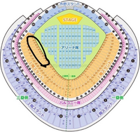 東京ドームの座席についてです。黒で囲った辺りは4列始まりですよね？そうすると4列が最前列で、9列表記だと実質5列ということで間違いないですか？ 