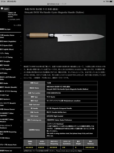 合羽橋つば屋で販売している包丁について合羽橋つば屋で販売している