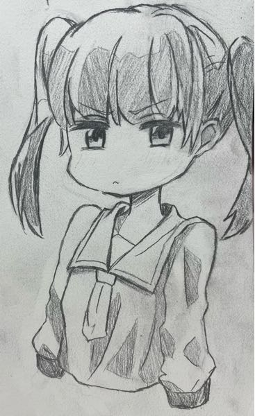 イラスト評価をお願いします。オリジナルで、ツインテールの女の子を描いてみました。このイラストの上手い所と直した方が良い所、何歳が描いた絵に見えるかを教えて頂きたいです。 あと、髪の毛を描くのがあまり得意ではないので描くコツなどがあれば知りたいです。上手い所は無ければ無いと答えてくだされば大丈夫です。年齢は、回答者様にとってこのイラストは一般的な人だと何歳が描いてそうに見えるかでお願いします。