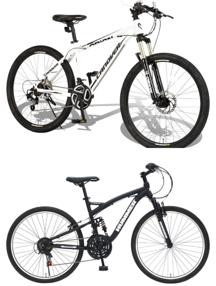 HUMMER フルサスマウンテンバイク かカノーバー(CANOVER) マウンテンバイクどっちを買おうか悩んでいます ブレーキやサスペンションなども相互的に見たらどちらの方がいいのでしょうか？