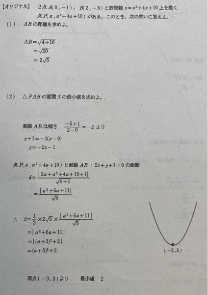 (2)の最小値がなぜ2なるんですか？頂点(-3,2)よりってどこから分かるんですか