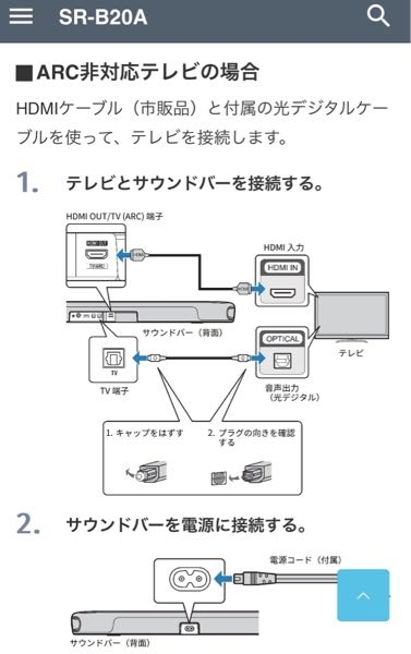 サウンドバーの接続でHDMI接続の場合と光デジタルケーブル接続での