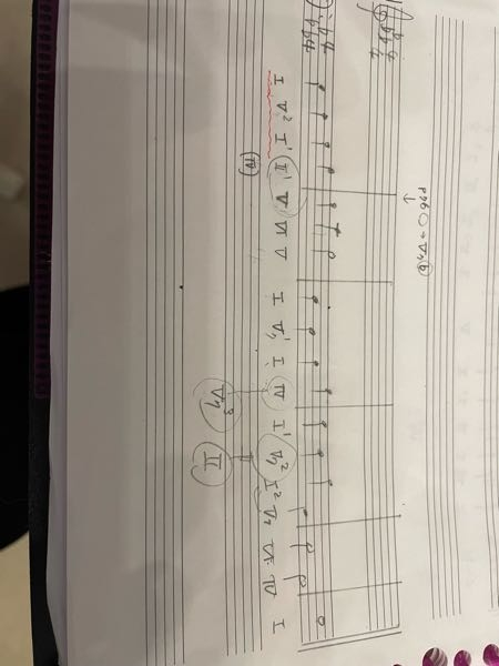 和声学にお詳しい方教えてください。 この、和音記号ですが、3小節目、私はⅣにしましたが、お手本では属7の3転、4小節目、私は属7の2転にしましたが、お手本ではⅡになっています。私の付けた和音記号は間違いですか？それとも、これはこれで実施できますか？