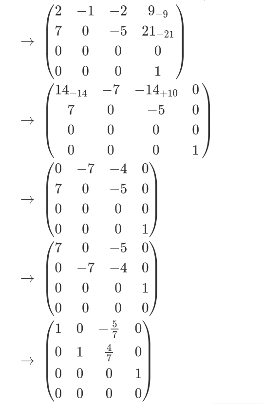 行基本変形について質問です。 画像の1行目の変形はどのようにやったのですか？ -9と-21がどこから来たのか分かりません。
