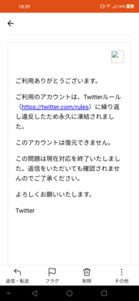 Twitterで永久凍結され、異議申し立てしたところ

繰り返し違反したため永久に凍結されました

との回答が来たので 今まで一度も警告等を受けたこともないし、一時的な凍結などもされたことがないのに何をもって繰り返し違反したと判断したのか、また、手違いであるのなら解除して欲しい
という旨の異議申し立てを再度したところ

繰り返し違反したため永久に凍結されました

と全く同じ...