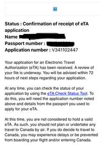 数日前にカナダ渡航の為にeTAを申請したのですが、未だ承認のメール 