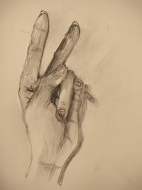初めて手のデッサンをしました。感想、改善点のアドバイス等