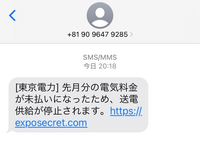 smsで東京電力から電気料金未払いのため
送電供給を停止しますと来ました。
これって迷惑メールですよね？ 