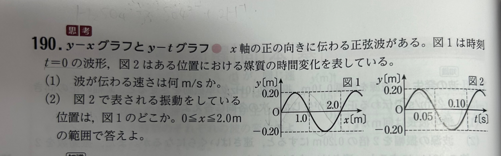 物理基礎の波の問題です。 (1)は20m/sでわかるのですが、 (2)がなぜ1.0mになるのかが分からないので教えていただきたいです。 よろしくお願いします！