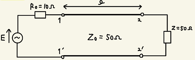電気回路の問題です。 Zにおける消費電力が0.5 Wのとき、|E|の値を求めよ。分布定数線路は無損失であり、線路長、特性インピーダンス、位相定数をそれぞれl,Z0,βとする。 よろしくお願いします。