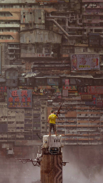 デジタルアートの世界観についての質問です。 このアートのように、大量の建物が密集していたり、見上げると至る所に密集した建物同士を繋ぐ建築基準法を完全に無視したような橋があったりするまるで中国のよ...