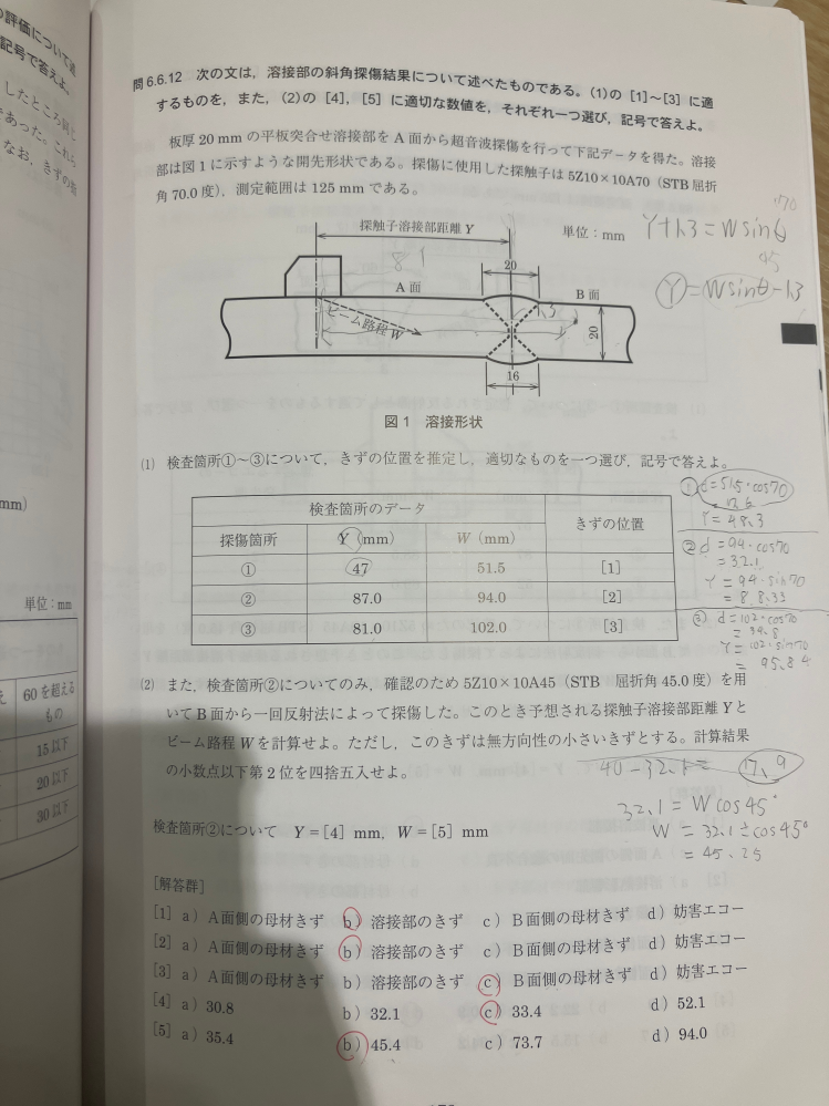 超音波探傷試験レベル2の試験問題に関して質問です。問題集のp.173の